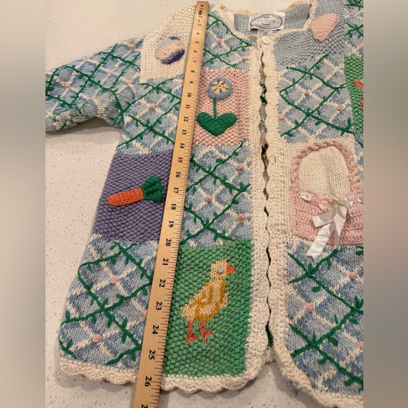 Vintage Crochet Storytelling Spring Bunny Chicks Cardigan Size L Eagle Eye 1995 - Picture 6 of 16